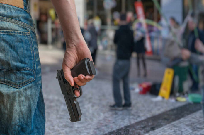 Gun,Control,Concept.,Armed,Man,-,Attacker,Holds,Pistol,In
