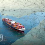 Ukraine’s Stolen Grain Fuels Russian War Machine A cargo ship navigating through water with digital security elements overlayed