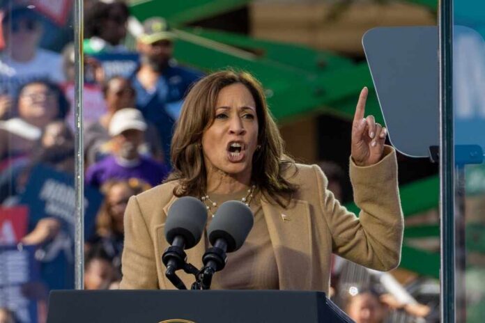 A woman passionately delivering a speech at a rally