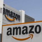 Amazon corporate building with prominent logo signage
